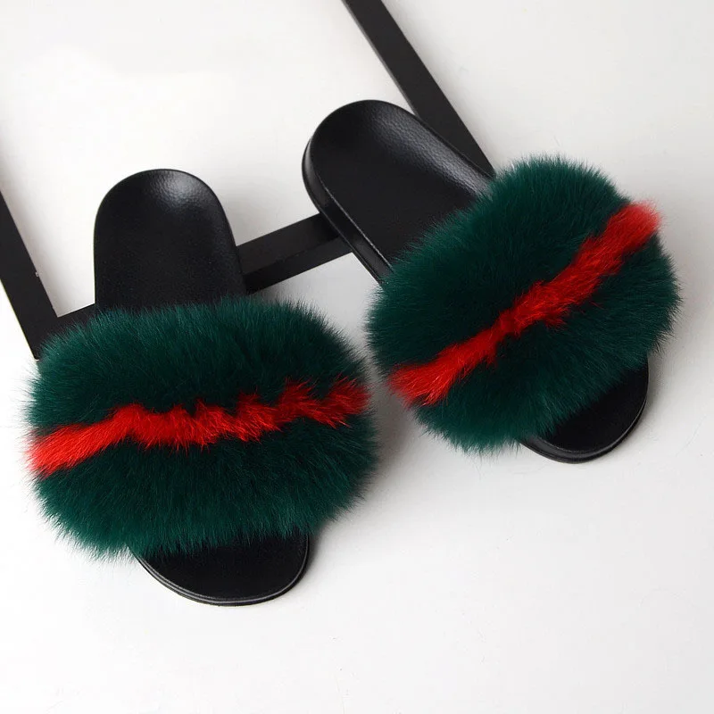 Wholesale Fashion 2024 Summer Faux Fur furry Home Indoor Outdoor Flip Flops Slippers Ladies Women Men Shoes Sandals Femme