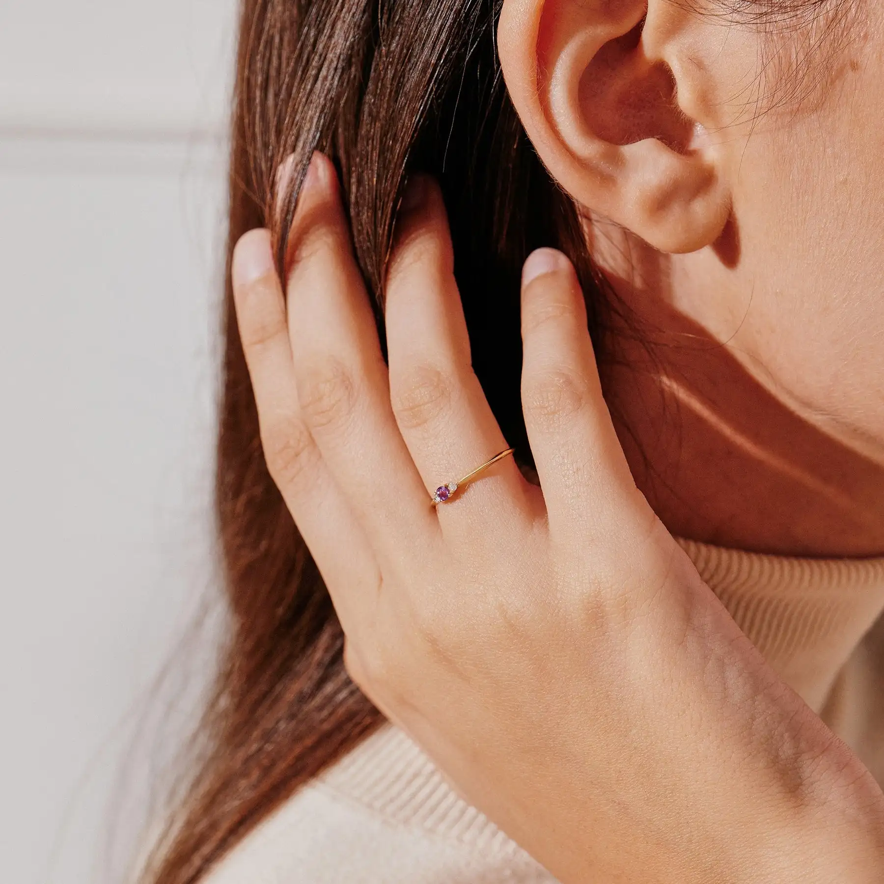 New Arrived Aqua Blue Birthday Stone Women Stacking 925 Sterling Silver 18K Gold Plated Ring
