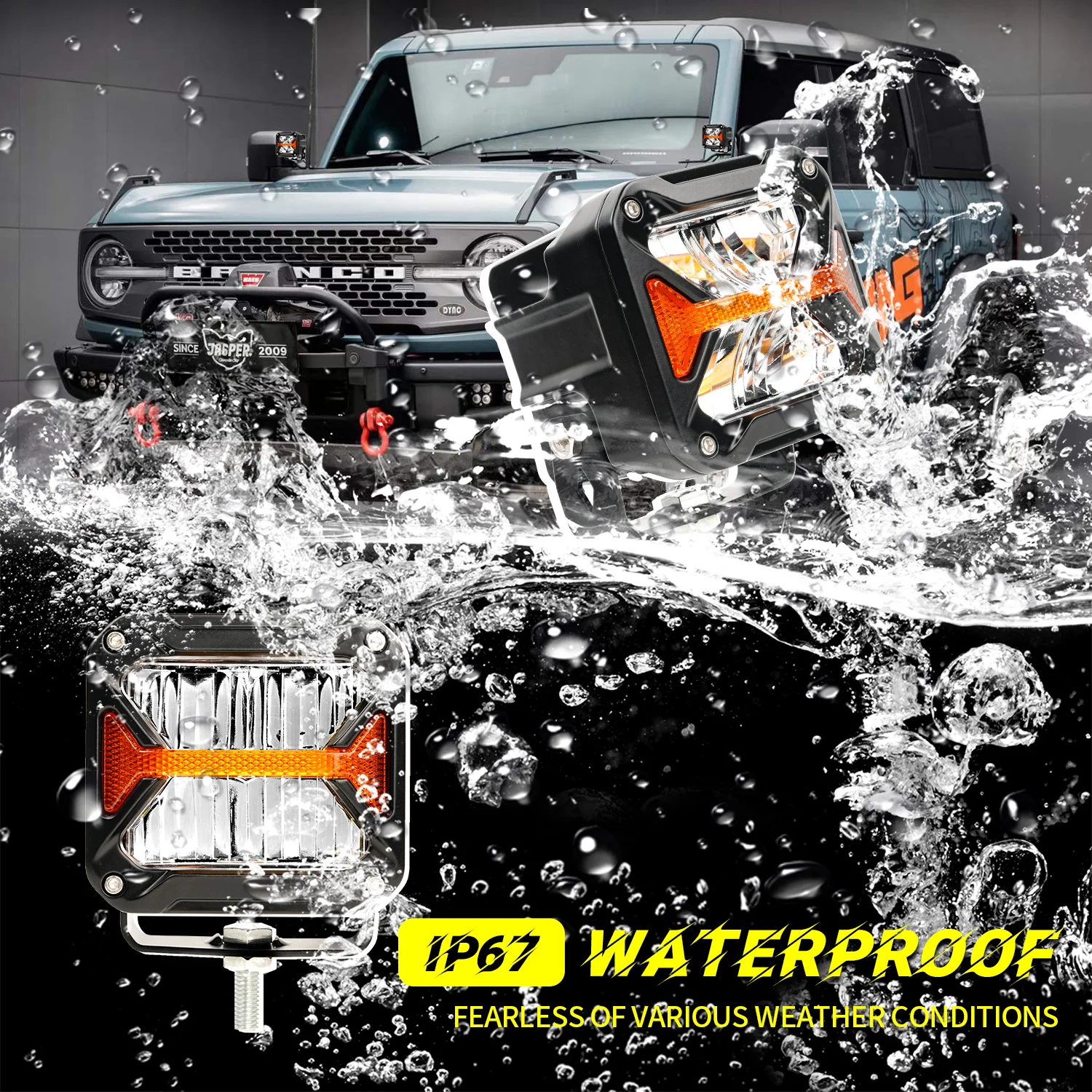 3 Inch Super Bright With Amber DRL LED Flood/Spot Work Driving Headlight For Motorcycle Offroad Truck Pickup ATV UTV 12-80V DC
