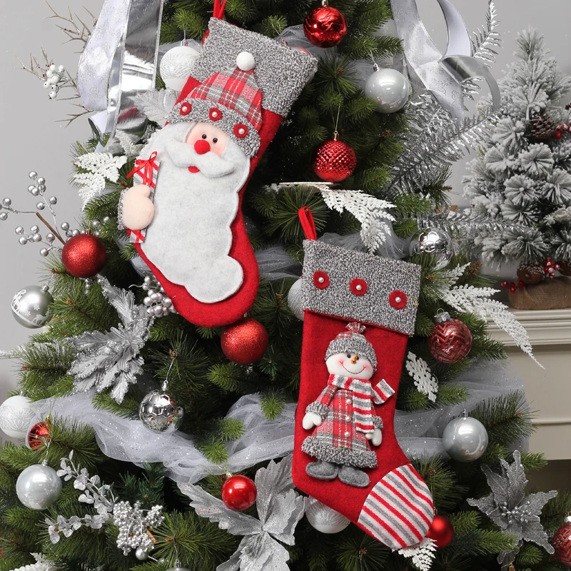  Terylene Christmas Stocking Socks Bear Xmas Candy Gift Bag Holder Tree Decoration New Year