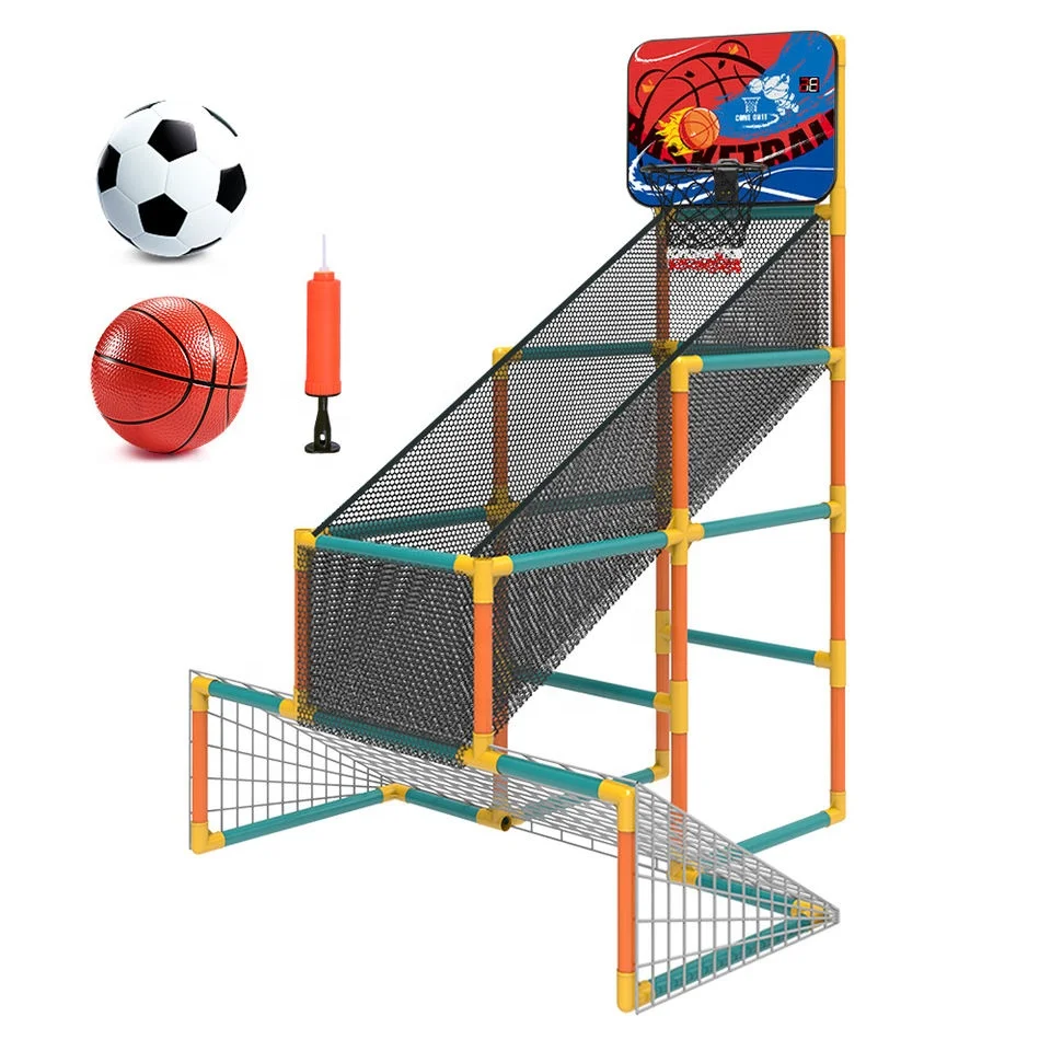 New Hot Sale 2 in 1 Kids Sports Game Basketball Soccer Basketball Hoop Soccer Goal Set with Scoring Function