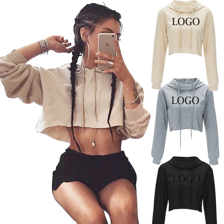 2021 Factory DHL Custom Logo Women Pullover Streetwear Waterproof Gym Western Crop Top Terry Plain Hoodie