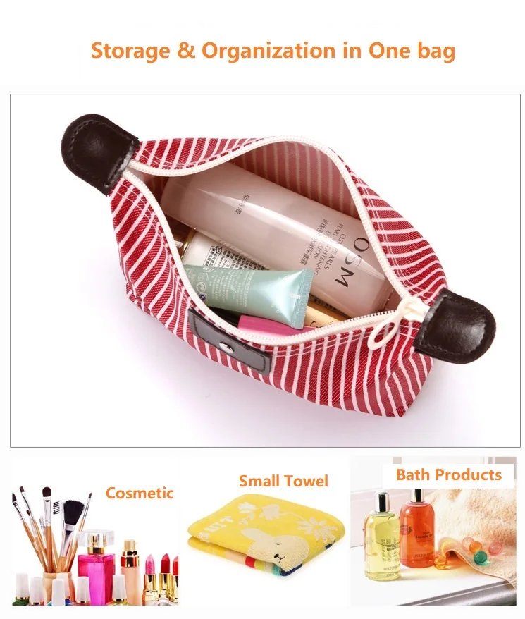 wholesale promotion personalized custom logo makeup cases foldable zebra stripped nylon cheap cosmetic bag with zipper