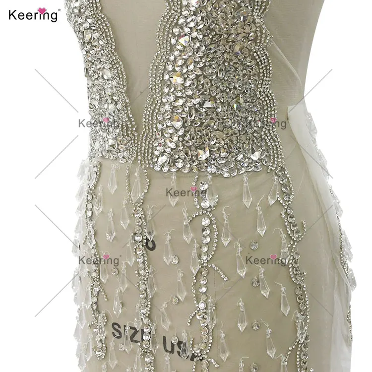 WDP-592 Keering Shiny Full Set Rhinestone Applique Crystal Beaded Bodice Evening Dresses Patches For Gown