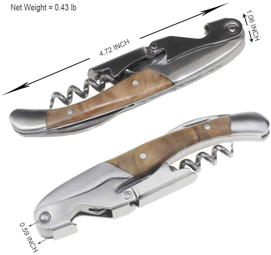 Professional Stainless Steel Corkscrew Rosewood Wooden Handle Waiters Corkscrew for Bartenders Gift Set