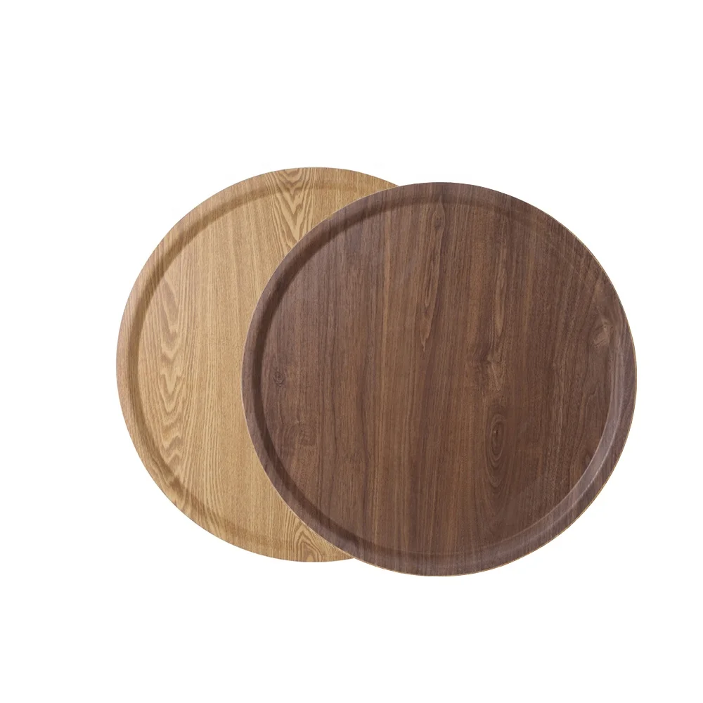 
2020New Design Wholesale round wood fiber dinner tray dishwasher safe pizza serving tray 