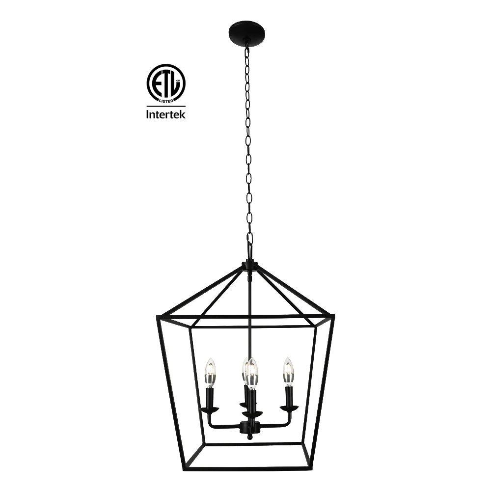 Modern Pendant Lighting Pendant Light Unique Shape Living Room 4-Light Matte Black Caged Pendant