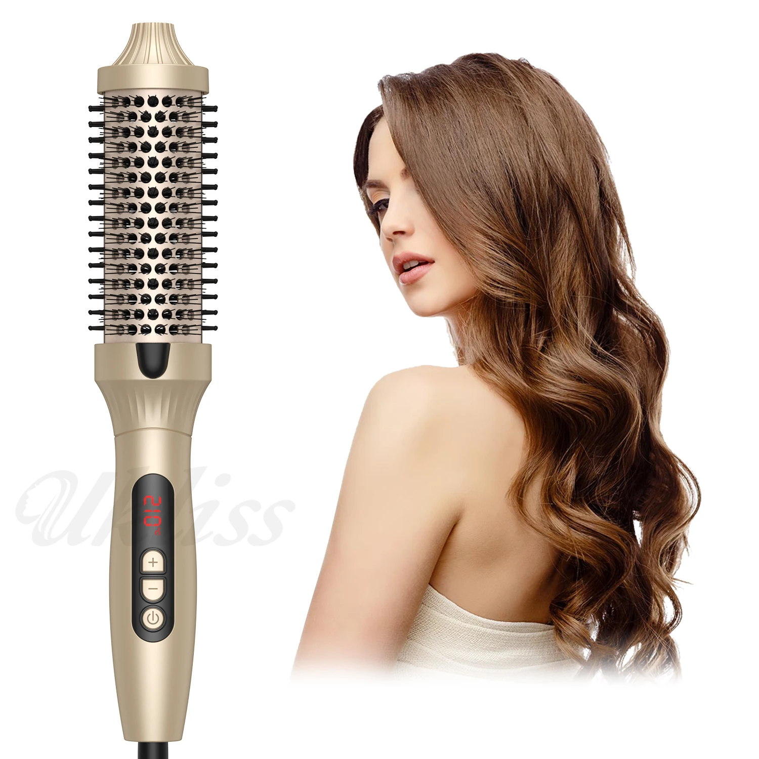 Electric Hot Hair Curling Iron Brush LCD Ceramic Comb 3 IN 1 Ionic 360 Rotating Wave Hair Thermal Round Brush