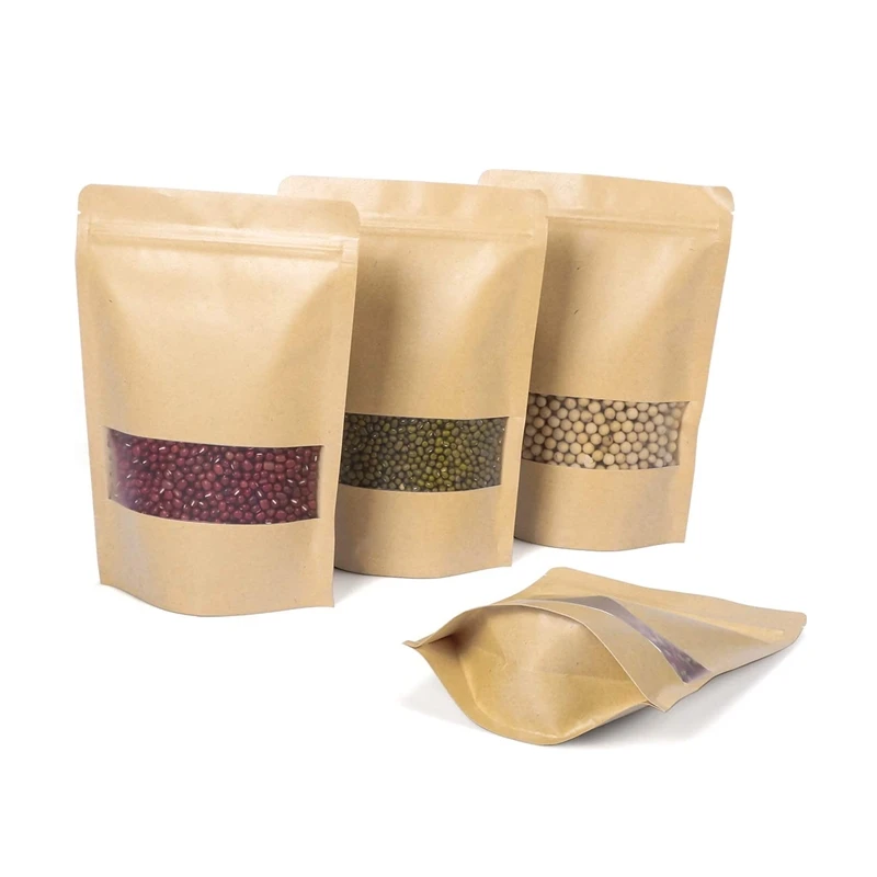 3 Side Seal Metallized Kraft Paper Reclosable Aluminum Foil Lined Flat Heat Sealable Food Packaging Pouches Bags With Zipper