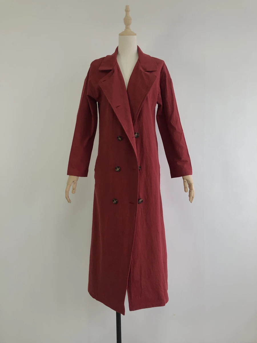 fall fashion women 2020 Long Sleeve Lapel Double Breasted Long Windbreaker coat