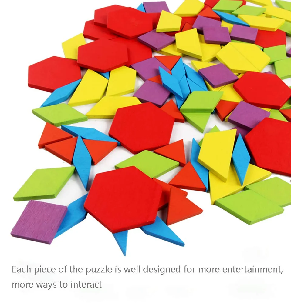 
155 Pcs wooden pattern blocks set geometric shape puzzle kindergarten classic educational montessori tangram toys for kids 