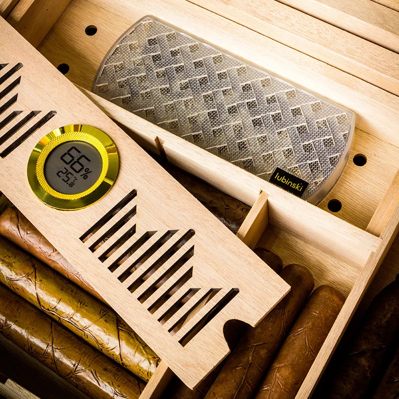 Lubinski Sapele Wood Perspective Window Double Layer Large Capacity Cigarette Box 80 Cigars Humidor