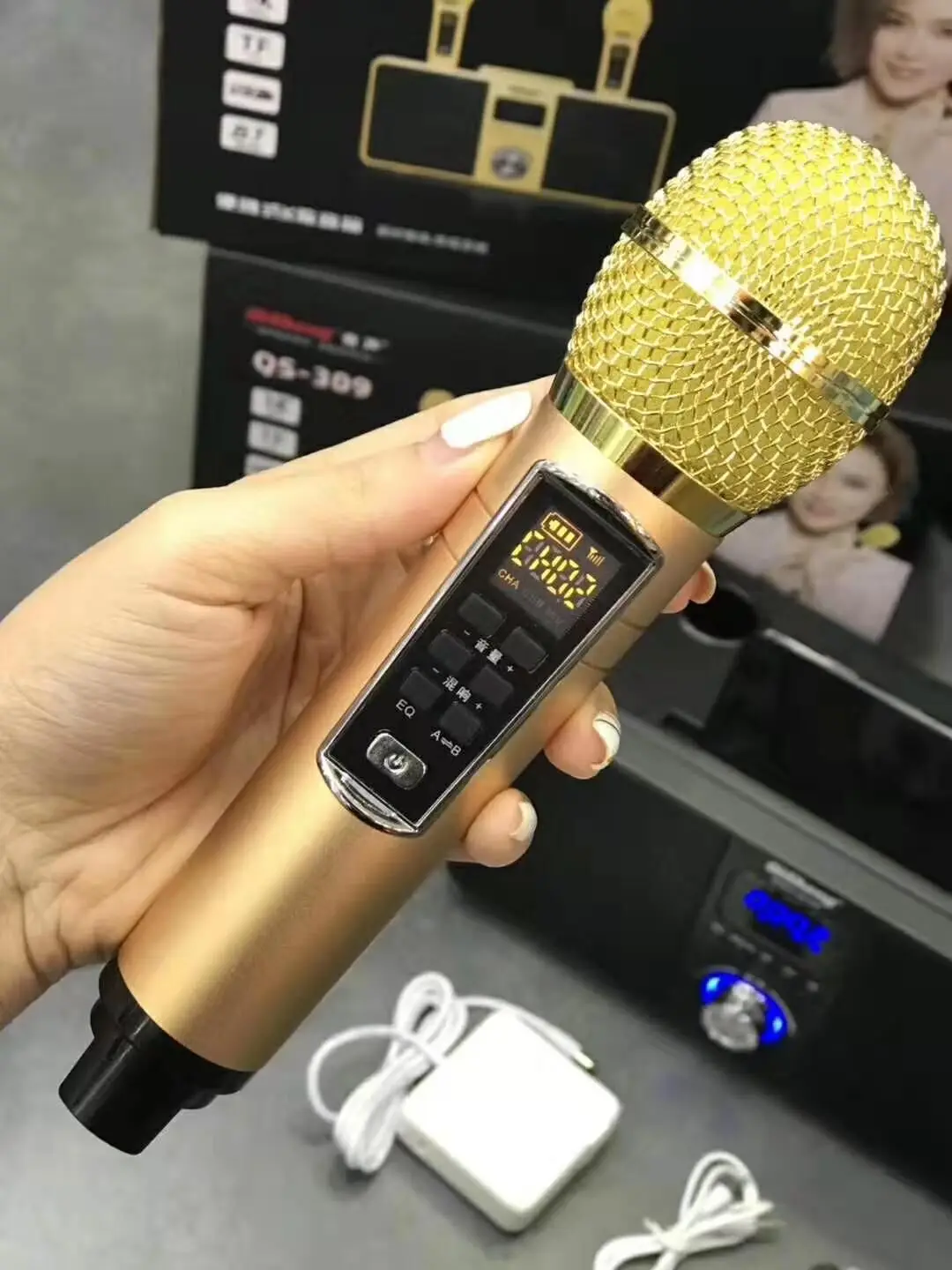 Семейный караоке-микрофон SD309 KTV двойной микрофон поддержка TF / USB для беспроводного микрофона