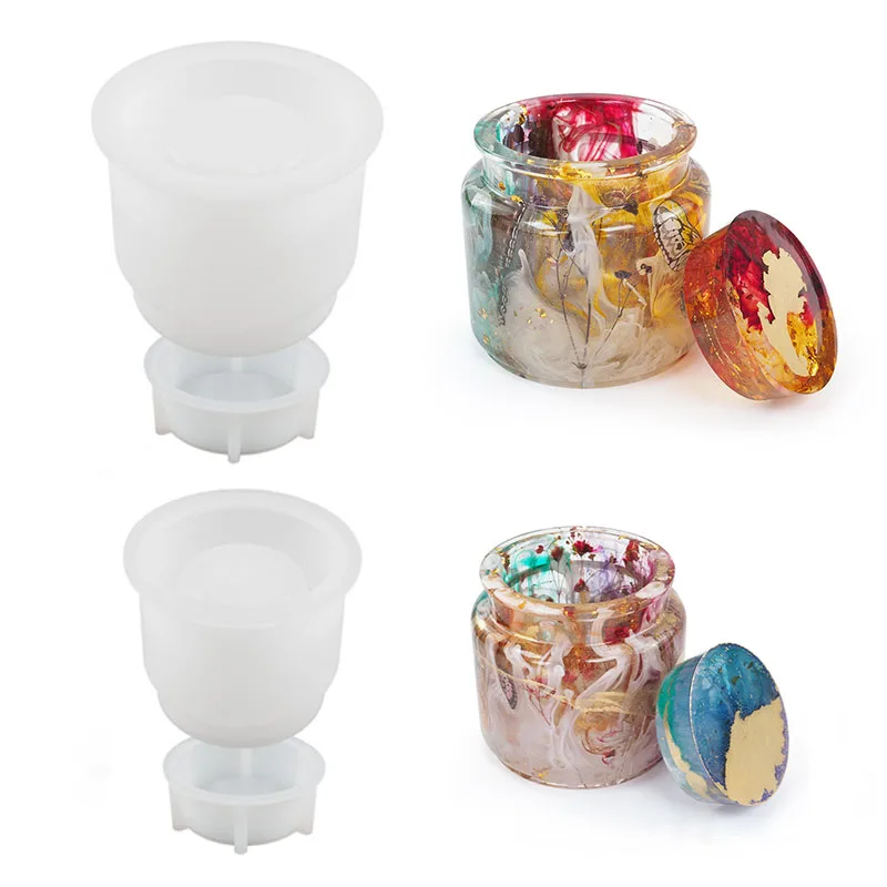 14603 Jar Resin Molds Jar Silicone Molds with Lid Epoxy Resin Casting Molds for Storage Box