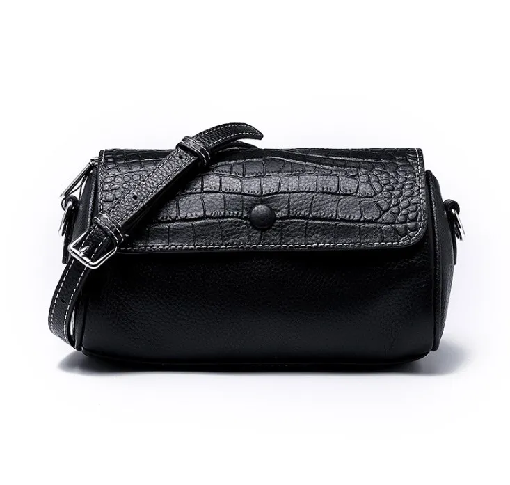 Wholesale custom logo print genuine leather handbag for women luxury elegant crocodile barrel bags