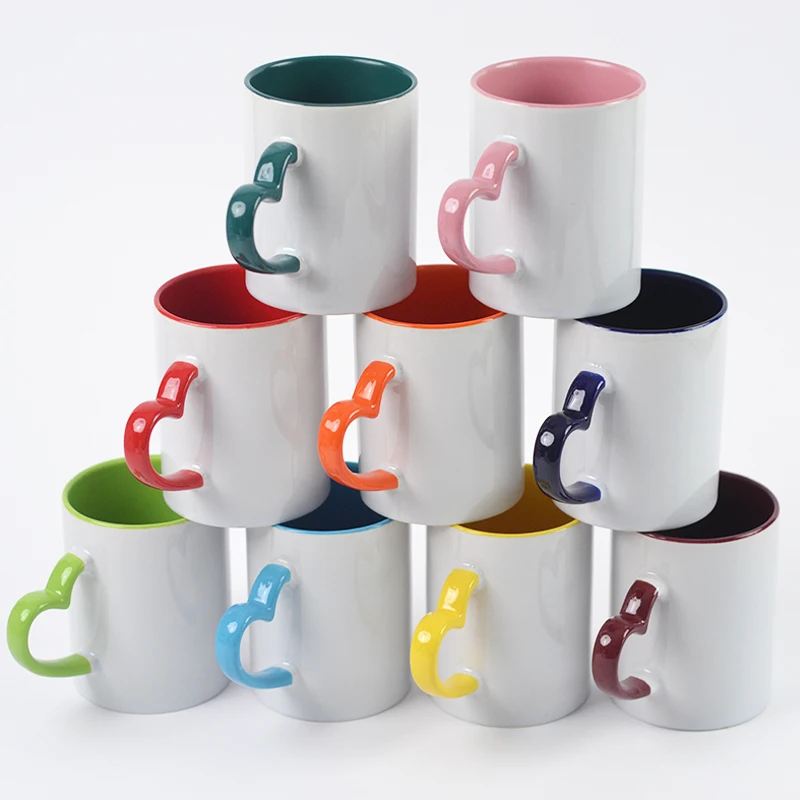 Wholesale Manufacturer 11oz Porcelain White Custom Logo Customised mug wirh Heart Shape Handle