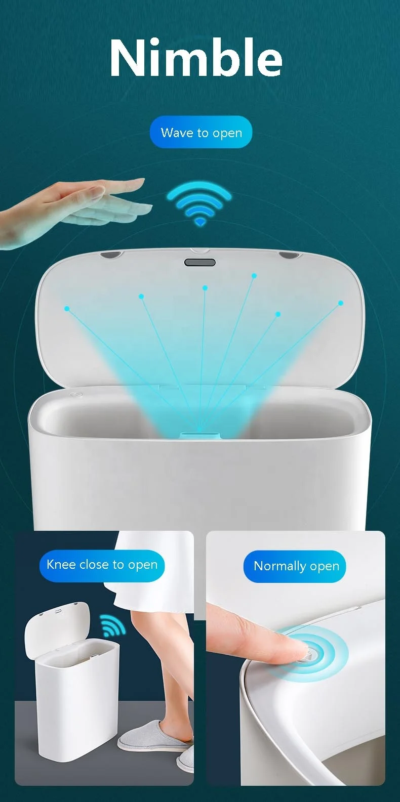 Meare 11L smart waste bins plastic automatic Inductive trash can kitchen sorting trash can living room