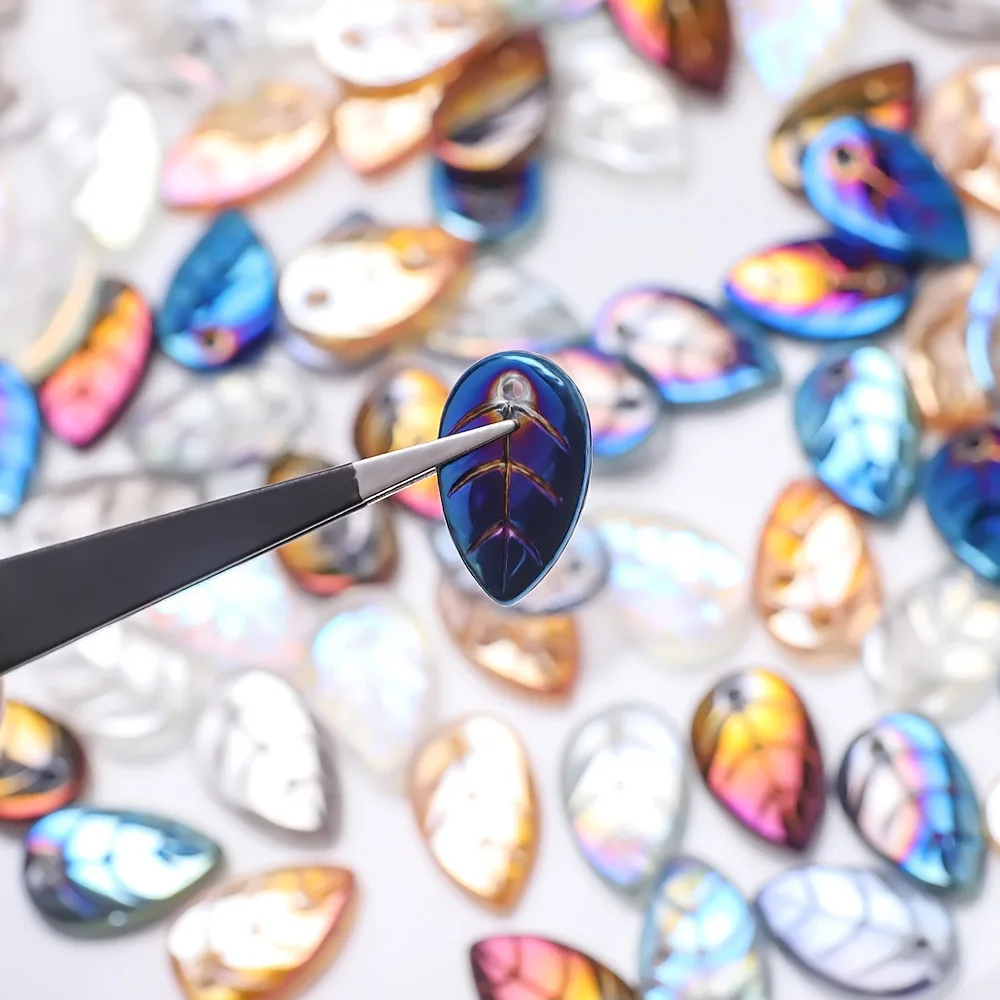 50pcs/Bag crystal 10x17mm leaf shape multi colors craft diy beads for jewelry making pendant fancy shape glass beads Accessories