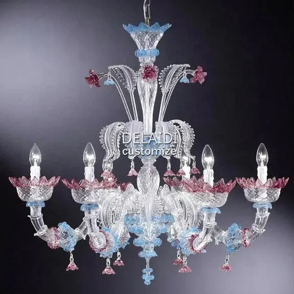 flower glass ceiling chandeliers nordic home villa living room dining table Italy design colored glass chandeliers custom China
