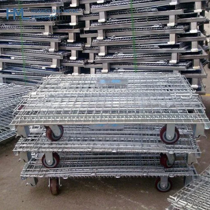 Warehouse storage collapsible welded foldable stacking wire mesh metal steel pallets rollen gitterbox