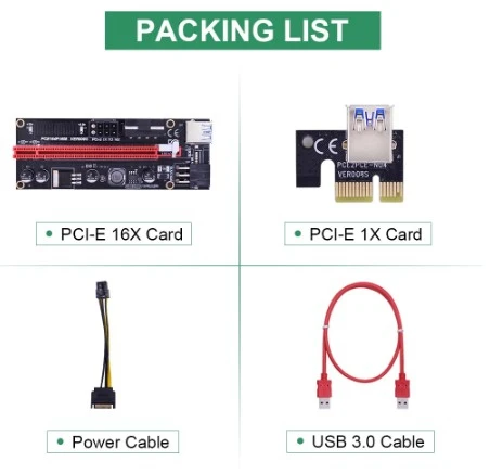  Двойная светодиодная Райзер-карта VER009S PCI-E 009S PCI Express 1X до 16X кабель USB 0 6 3 6-контактный разъем питания для майнинга