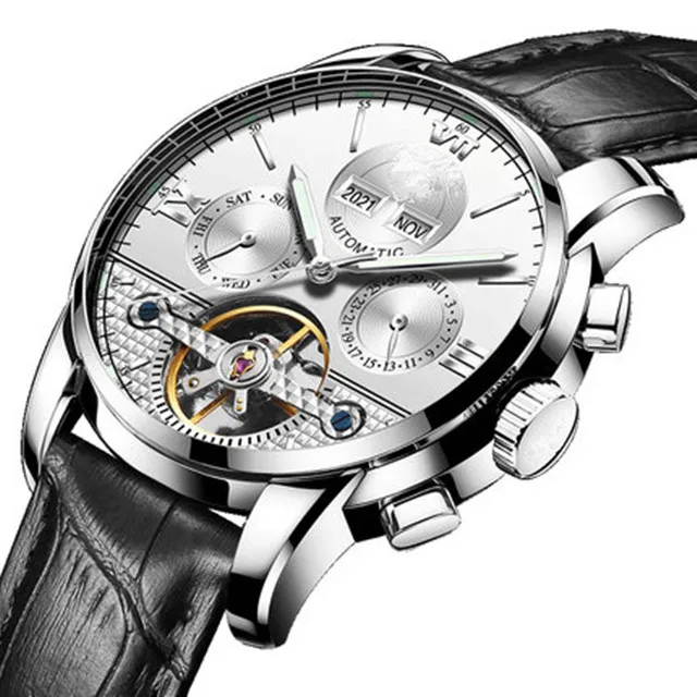 GMS New Design Custom Logo luxury automatic stainless steel men watch quality tourbillon two-toned luminous chronograph