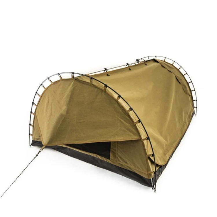 Outdoor Portable 1-2 Person Carbon Fiber Pole Double Layer Camping Cotton Canvas Swag Tent For Camping