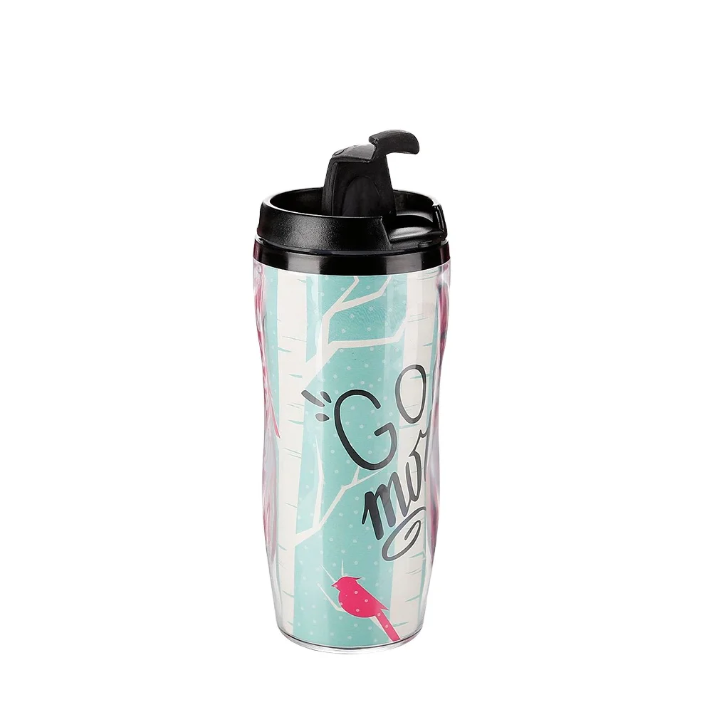 promotion gift custimation double wall travel cup with paper inserted 350ml plastic water bottle with lid