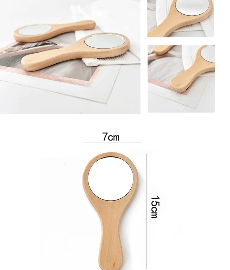 Amazon hot sale fashion one side round pocket mirror wooden bamboo mini portable pocket small handheld lash makeup mirror