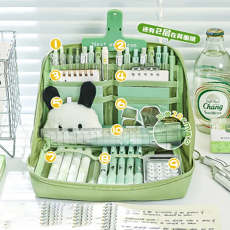2024 Best Selling Office and School Supplies Unisex Cute Panda series multi layer pencil pen organizer storage bag