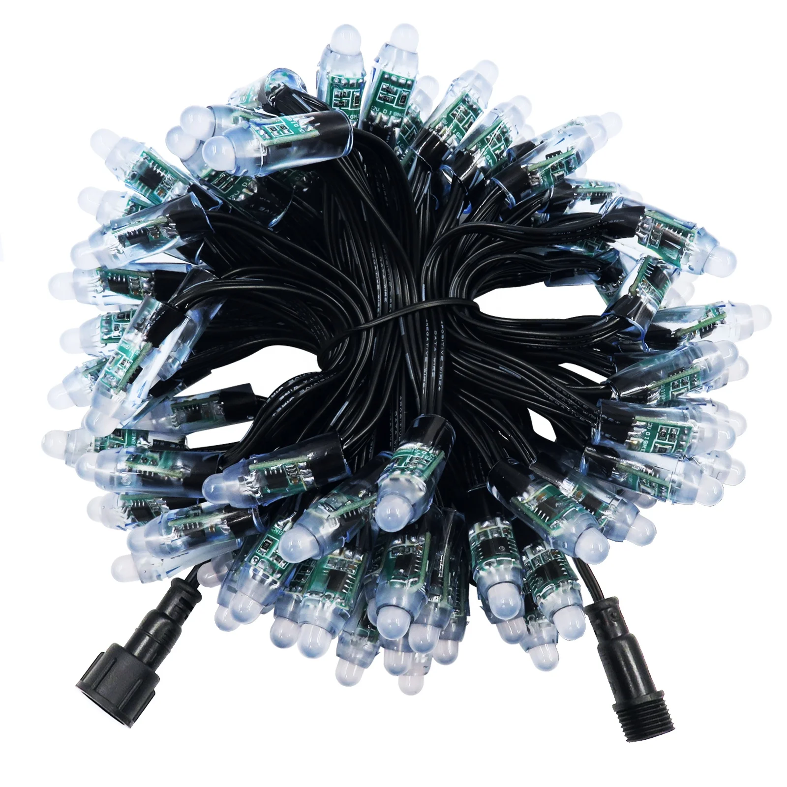 Etop DC12V 12mm WS2811 RGB 18awg black wire rgb full color  ip68 bullet led pixel lights waterproof flexible led light string