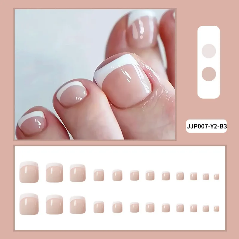 24Pcs False Toes Nails French Square Nude Color Nature Fake Toe Nails Feet Nail Tips Artificial Press on Toenails for Women