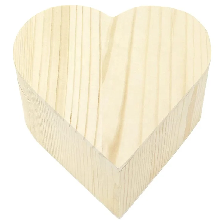 Unfinished Wooden Box Heart-Shaped Natural Pine Wood Craft Wooden Boxes