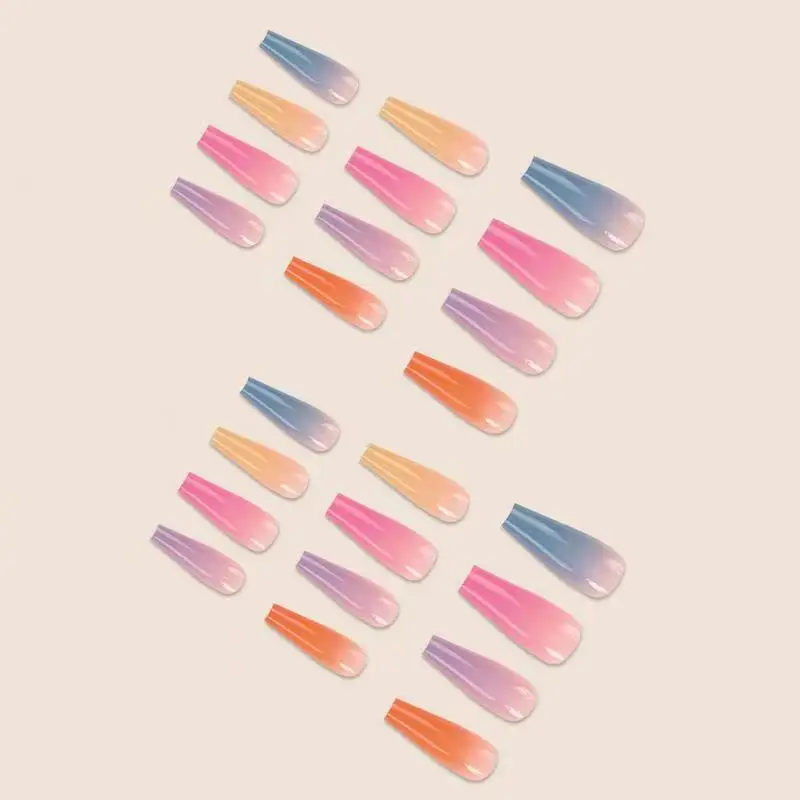 Wholesale Private Brand Long Gradual Color Popular Salon Nail Square Gel False Artificial Nail French Pressing Nail