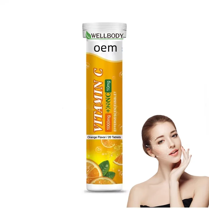 Wellbody OEM/ODM Vitamin C +Zinc orange flavor for skin glowing beauty vitamins supplement vitamin c Effervescent Tablets