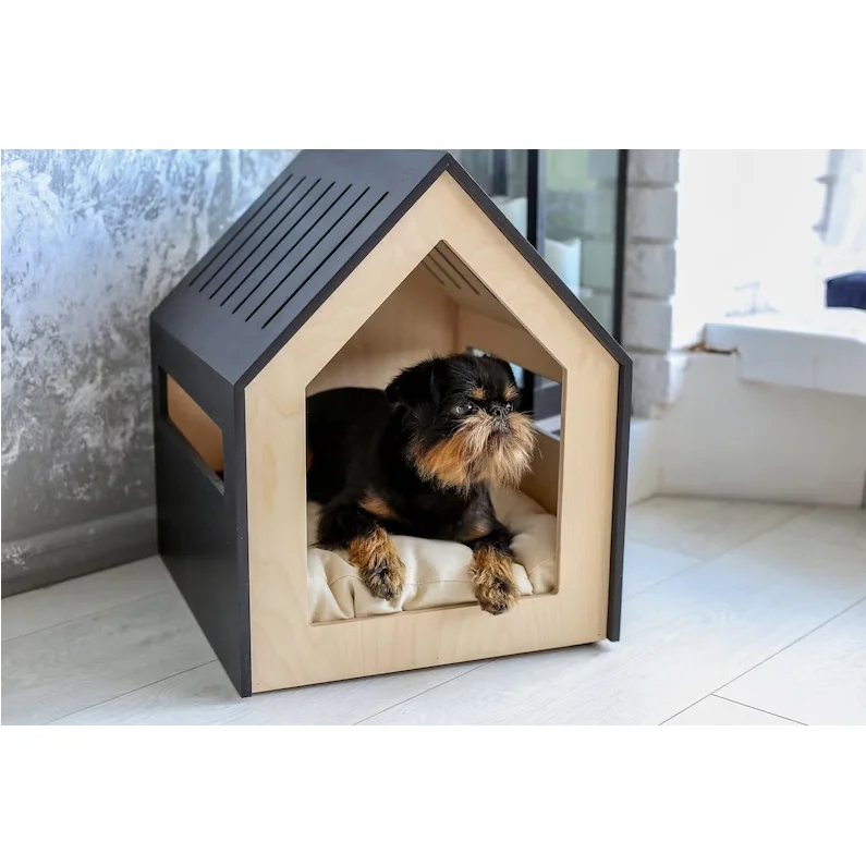 Hot selling creative indoor modern pet furniture wooden cat house with changeable scratcher