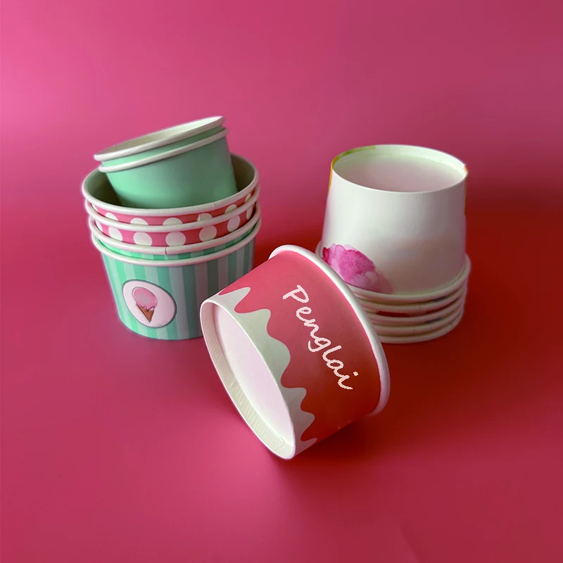 Food grade recycled disposable ice cream paper cup custom printed small 2 oz 3oz 4oz 5 oz ice cream paper cups with paper lid