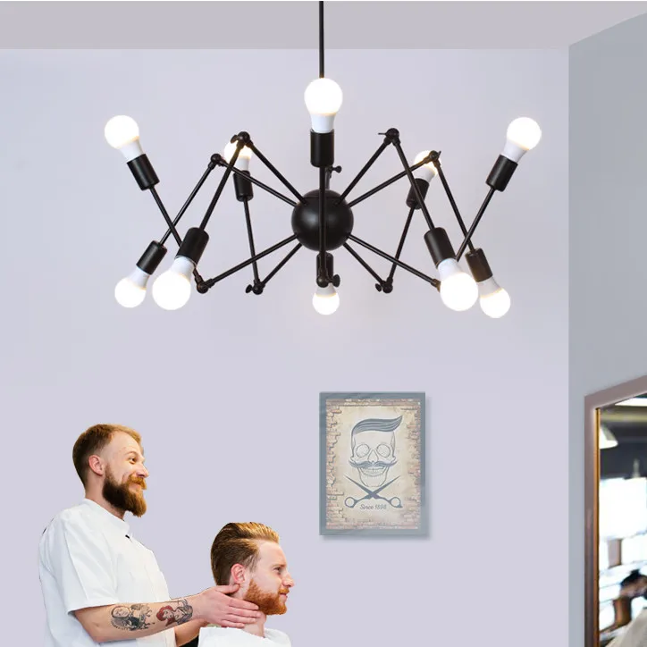 Nordic Adjustable Pendant Light Loft Industrial Spider Chandeliers Retro Wrought Iron Led Ceiling Chandeliers Barber Shop Lamp