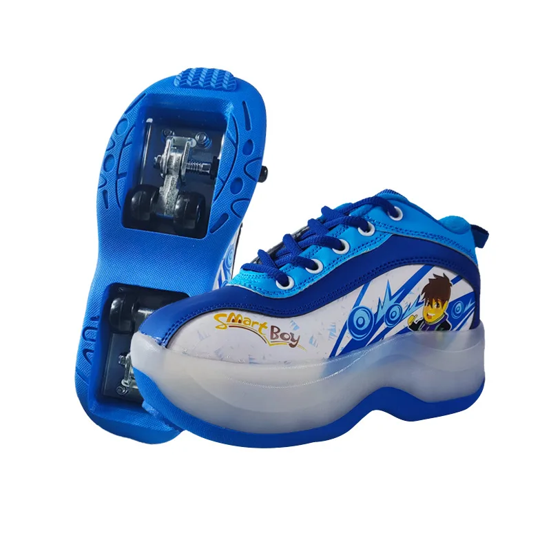 Factory Price Child Roller Skates Sliding Portable Double-Row Built-in Wheels Outdoor Sports Roller Shoes for Kids