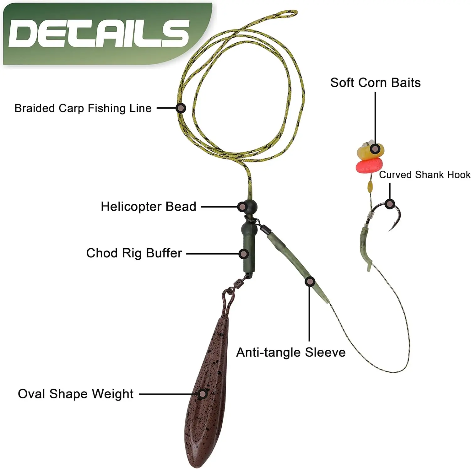 Carp Hair Rig Kit with Corn Bait Carp Sinker Curved Carp Hooks Rolling Swivels Sleeves