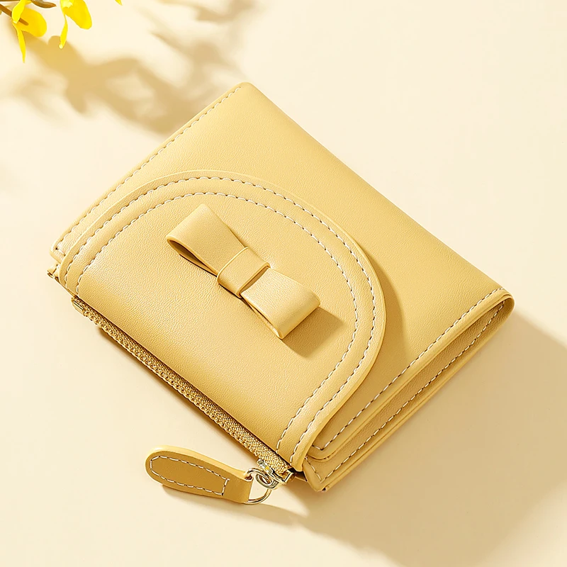 Taomicmic PU Leather For Women Bow-knot  Short Wallet Girls Zipper Coin Purse Key Wallet For Female Daily Clutch Purses