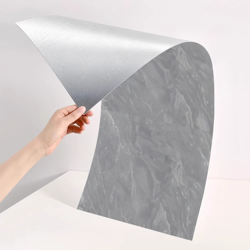 Waterproof Removable Glossy PET Grey Wall Marble Stickers Indoor Decorative Bathroom Wall Sheet Easy to Clean Tile Sticker