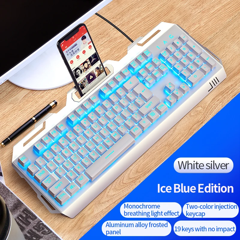 V2 Wired Hot selling 104 key Gaming Keyboard Mechanical Waterproof Keyboard with Back-light RGB phone holder Keyboard