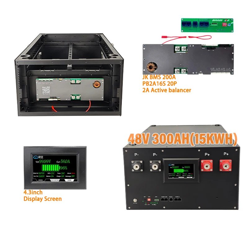 DIY Battery Box/Case  with JK Inverter BMS for 16S 48V  16S 280AH 304AH Battery Pack with Compression Battery Device
