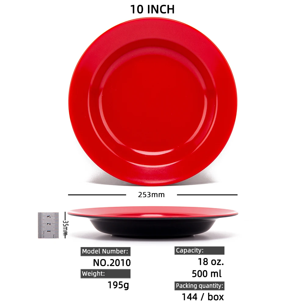 
Cheap Round Deep Dinner Plate Black and Red Two-color Wholesale Restaurant Dinner Plate 