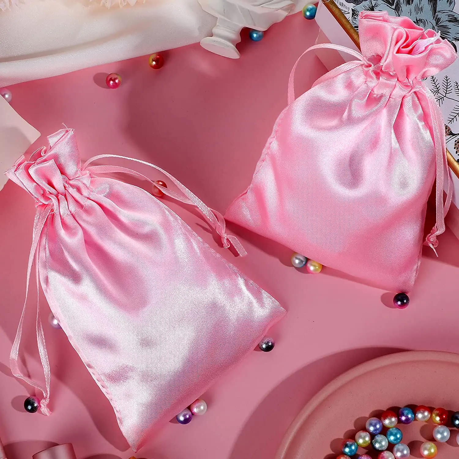 Satin drawstring bag custom logo satin wig bags with satin human weave hair gift storage bundle bag