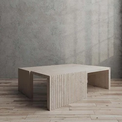 Роскошный стильный итальянский журнальный столик из натурального камня травертина низкой высоты для гостиной