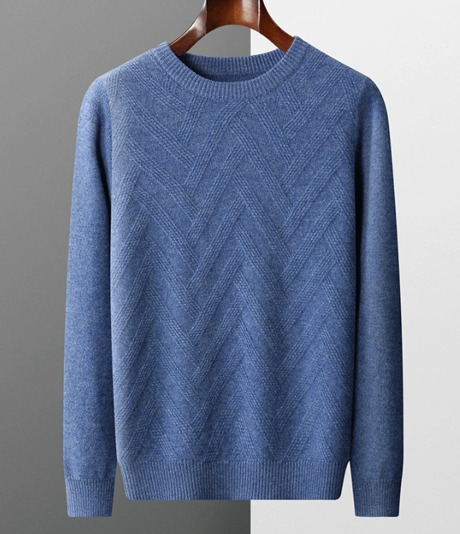 Autumn Winter New men 100 wool Sweater Thickened Herringbone Sweater Knitted Wool