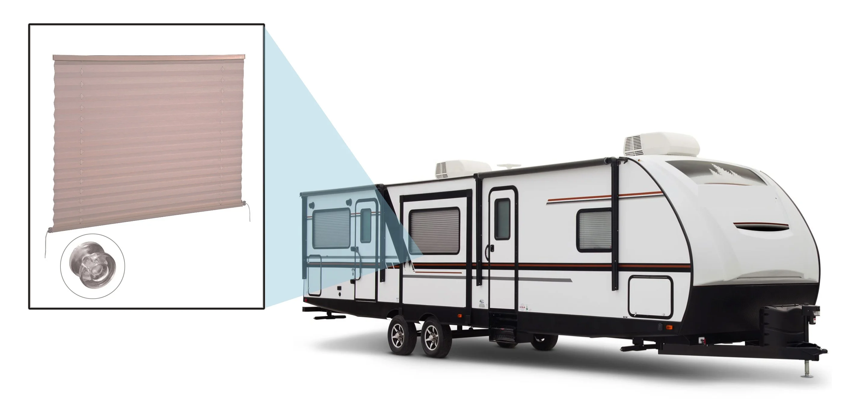 25MM RV Window Fabric Pleated Shade Shutters for RV Camper Travel Trailers US Amazon Hot Sale