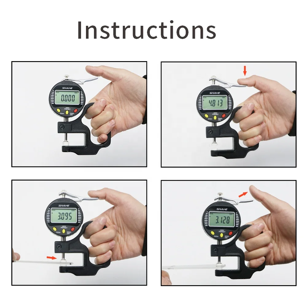 SHAHE 0-10mm 0.4' 0.001 mm Digital Thickness Gauge for Leather , Paper , Fabric electronic thickness gauge